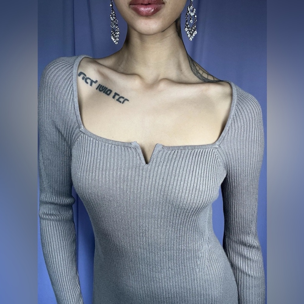 Abercrombie & Fitch Beige Ribbed Knit Long Sleeve Sweater Dress Women Size S Tan